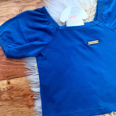 Conj. Blusa Ombro-a-Ombro e Saia com Botões - Azul Jeans